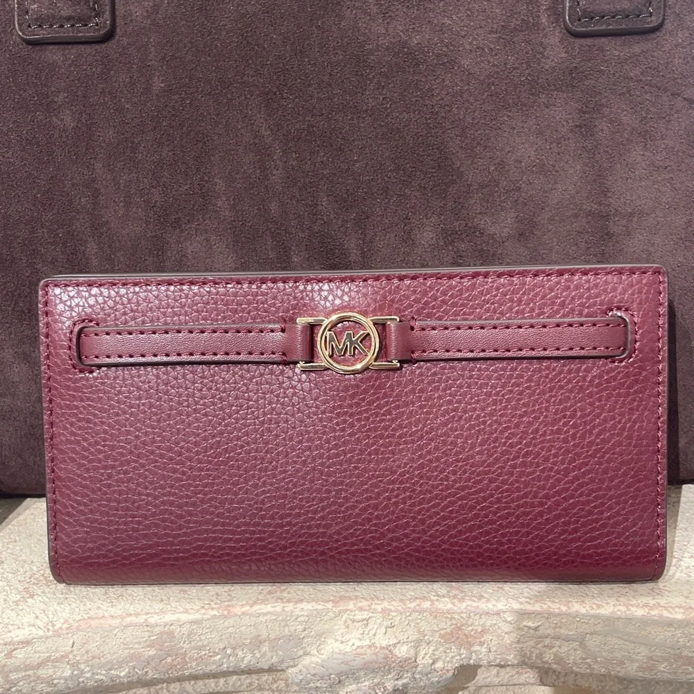 Michael Kors Reed Lg Bifold Pebbled Leather Snap Wallet Card Case Oxblood NWT